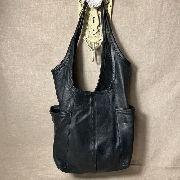 ROUGH & TUMBLE women’s envelope tote tumbled black leather hobo Large shopper - Picture 2 of 10